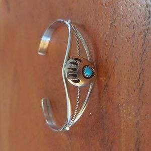 Navajo Sterling Silver Turquoise Bear Paw Bracelet